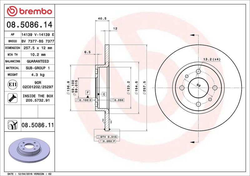 Тормозной диск BREMBO 08508611