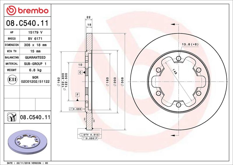 Тормозной диск BREMBO 08C54011