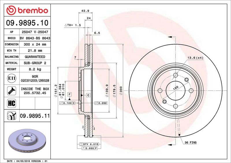 Тормозной диск BREMBO 09989511