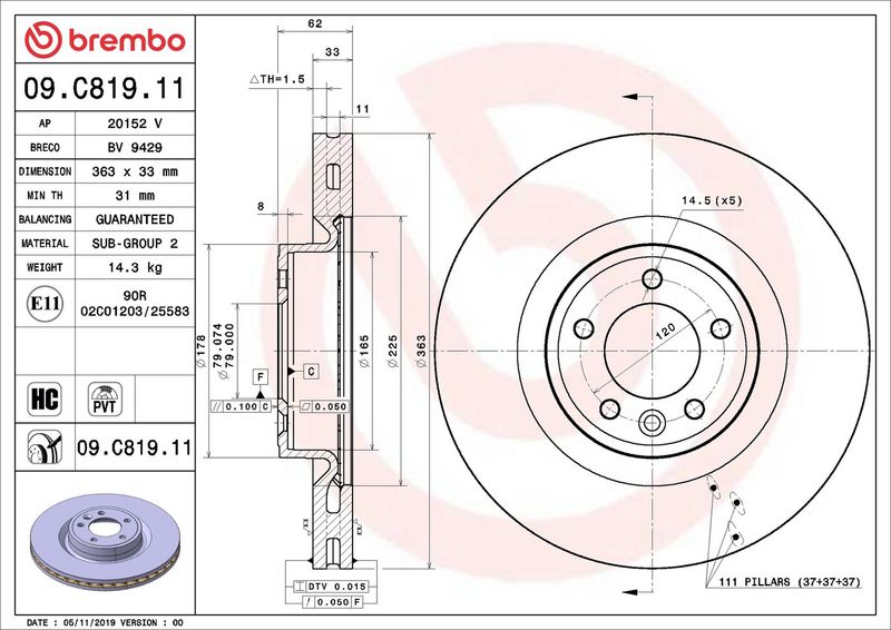 Тормозной диск BREMBO 09C81911