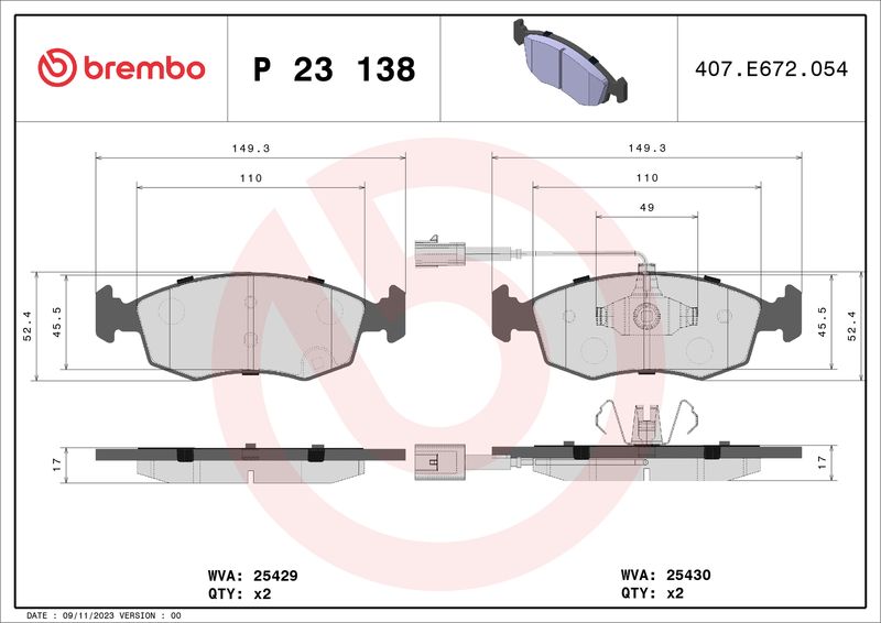 Комплект тормозных колодок, дисковый тормоз BREMBO P23138