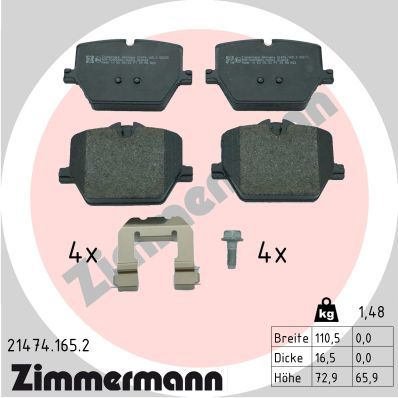 Комплект тормозных колодок, дисковый тормоз ZIMMERMANN 214741652