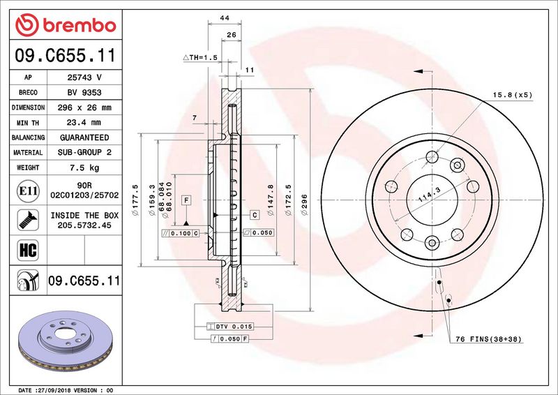 Тормозной диск BREMBO 09C65511