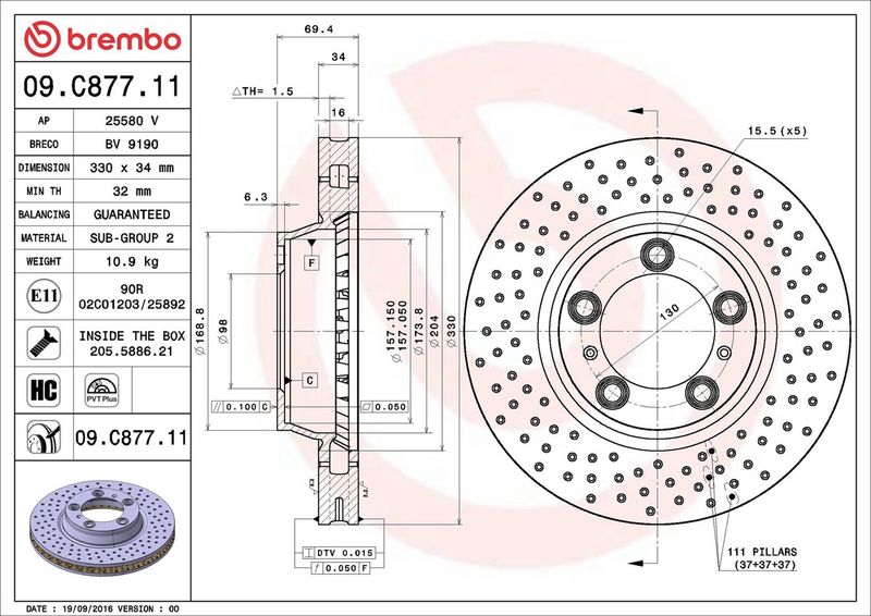 Тормозной диск BREMBO 09C87711