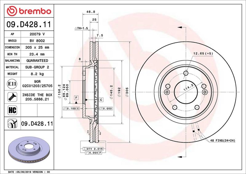 Тормозной диск BREMBO 09D42811
