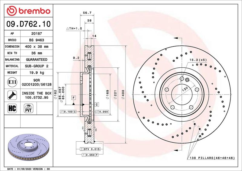Тормозной диск BREMBO 09D76210