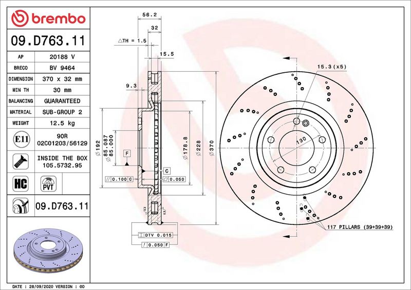 Тормозной диск BREMBO 09D76311