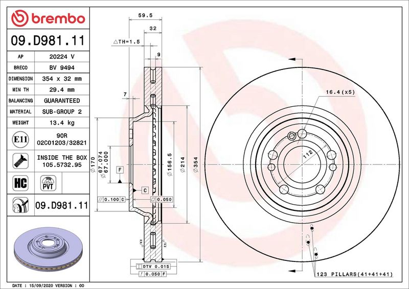 Тормозной диск BREMBO 09D98111