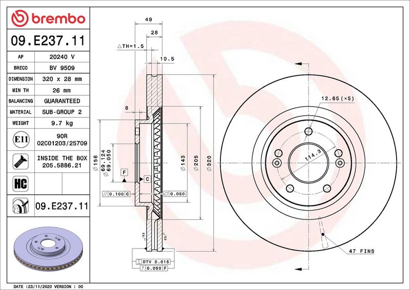 Тормозной диск BREMBO 09E23711