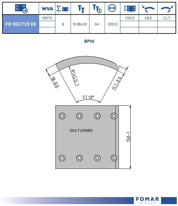 Комплект тормозных башмаков, барабанные тормоза FOMAR FO00171900