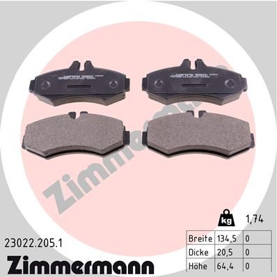 Комплект тормозных колодок, дисковый тормоз ZIMMERMANN 230222051