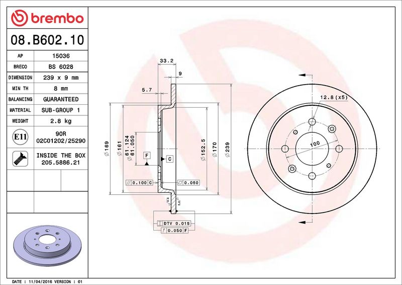 Тормозной диск BREMBO 08B60210