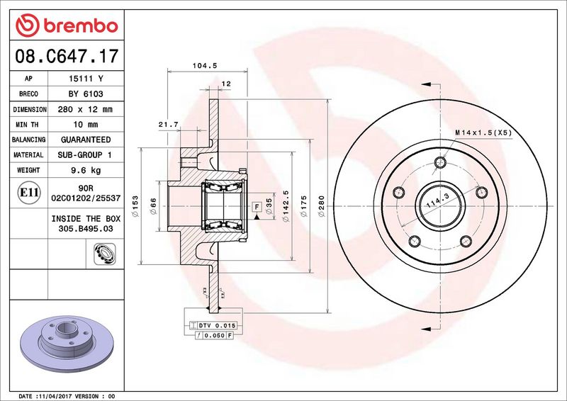 Тормозной диск BREMBO 08C64717