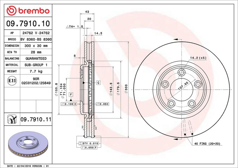 Тормозной диск BREMBO 09791011