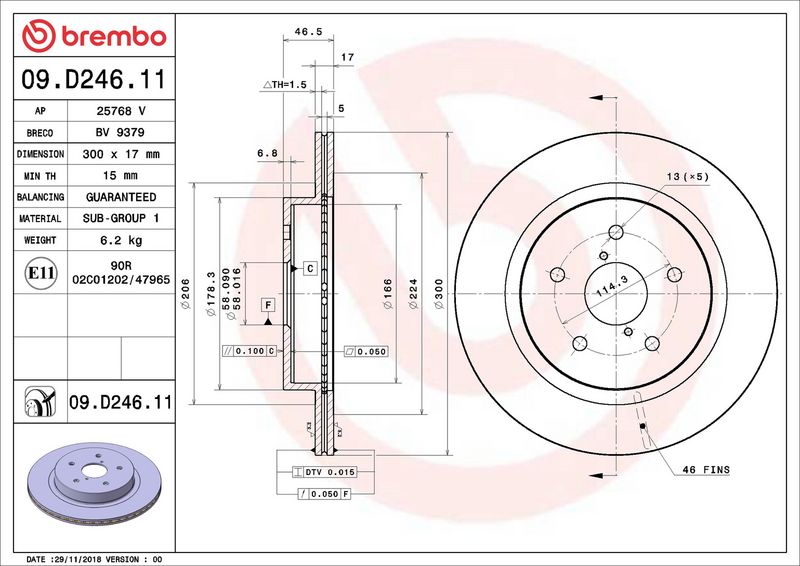 Тормозной диск BREMBO 09D24611