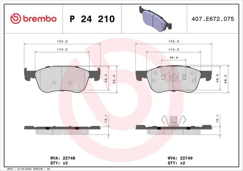 Комплект тормозных колодок, дисковый тормоз BREMBO P24210
