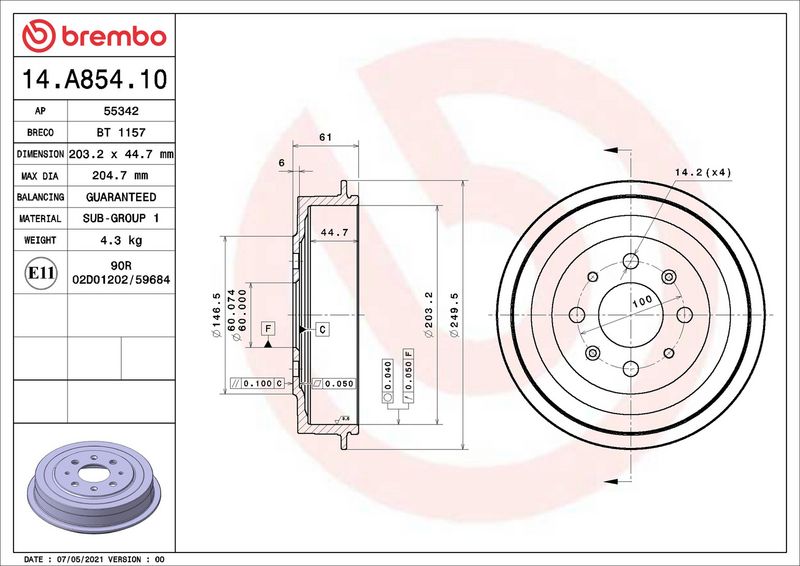 Тормозной барабан BREMBO 14A85410