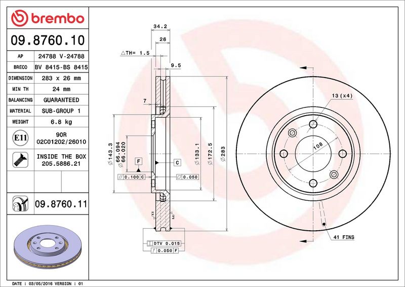 Тормозной диск BREMBO 09876010