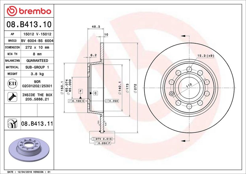 Тормозной диск BREMBO 08B41310