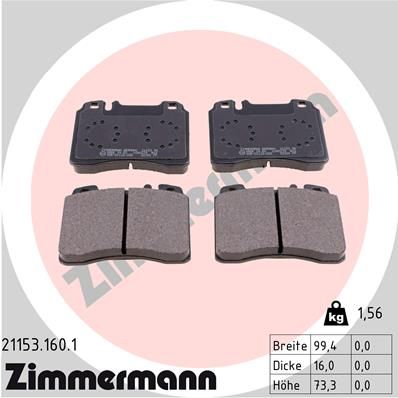 Комплект тормозных колодок, дисковый тормоз ZIMMERMANN 211531601