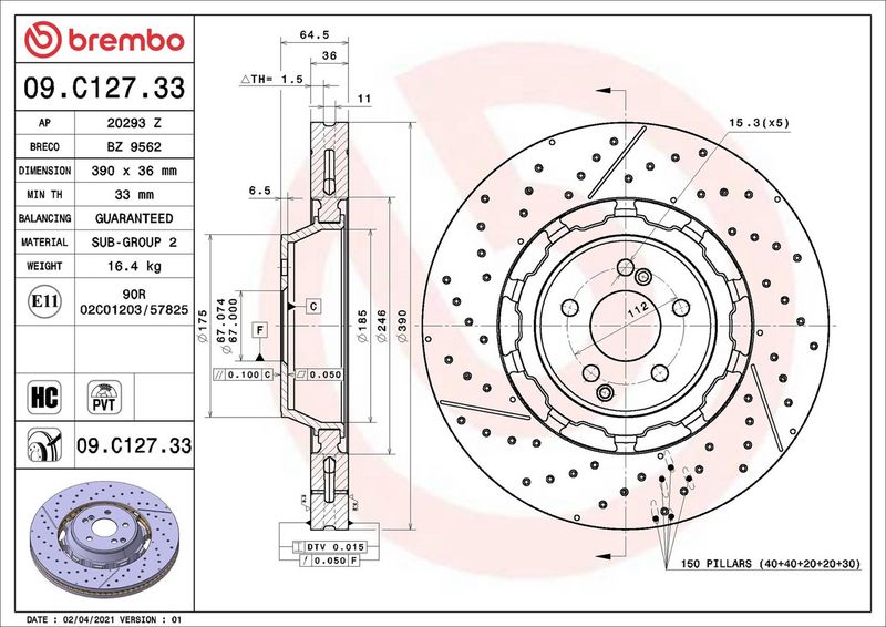 Тормозной диск BREMBO 09C12733
