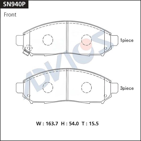 Комплект тормозных колодок, дисковый тормоз ADVICS SN940P