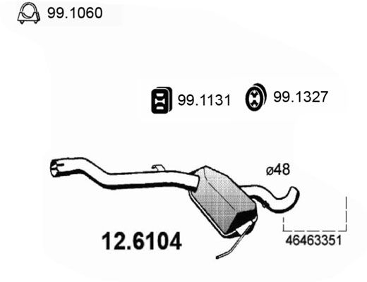 Средний глушитель выхлопных газов ASSO 126104