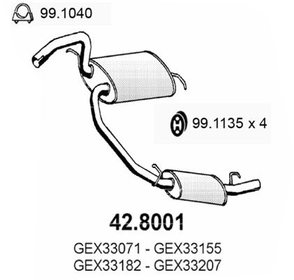 Средний / конечный глушитель ОГ ASSO 428001