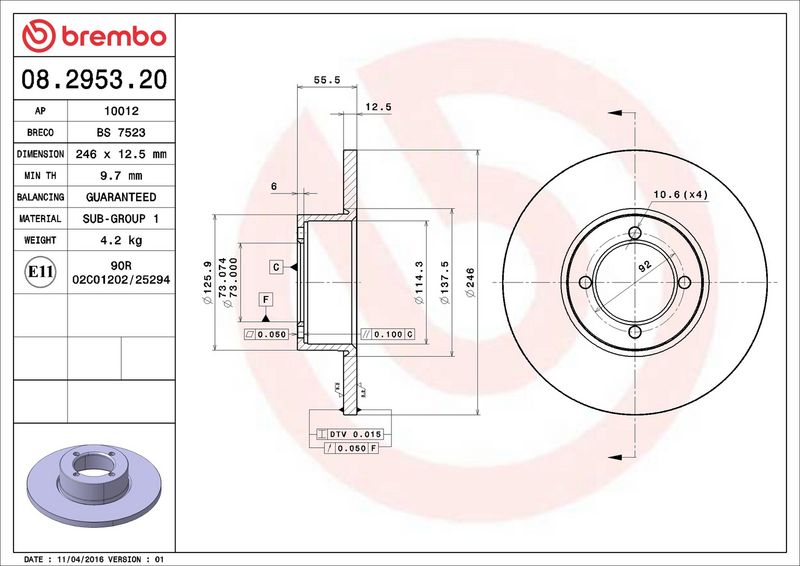 Тормозной диск BREMBO 08295320