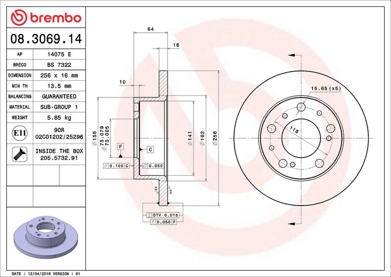 Тормозной диск BREMBO 08306914