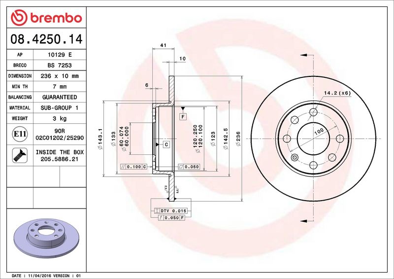 Тормозной диск BREMBO 08425014