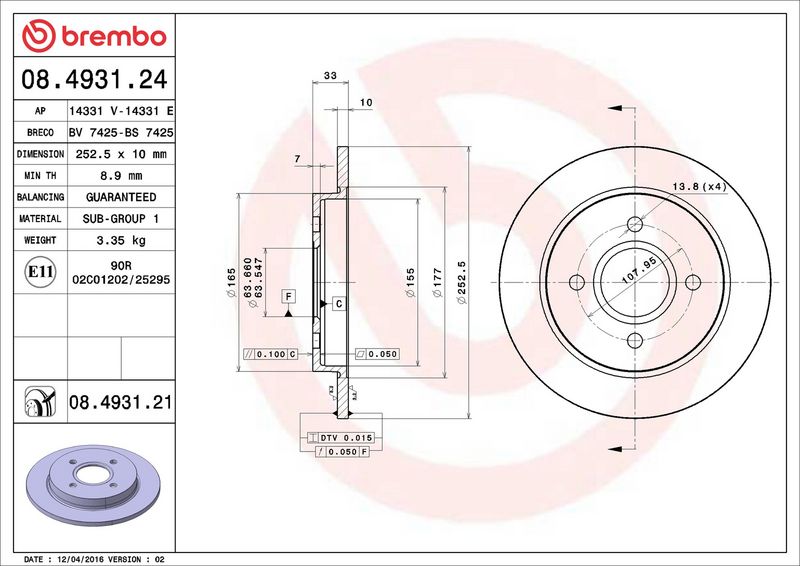 Тормозной диск BREMBO 08493121