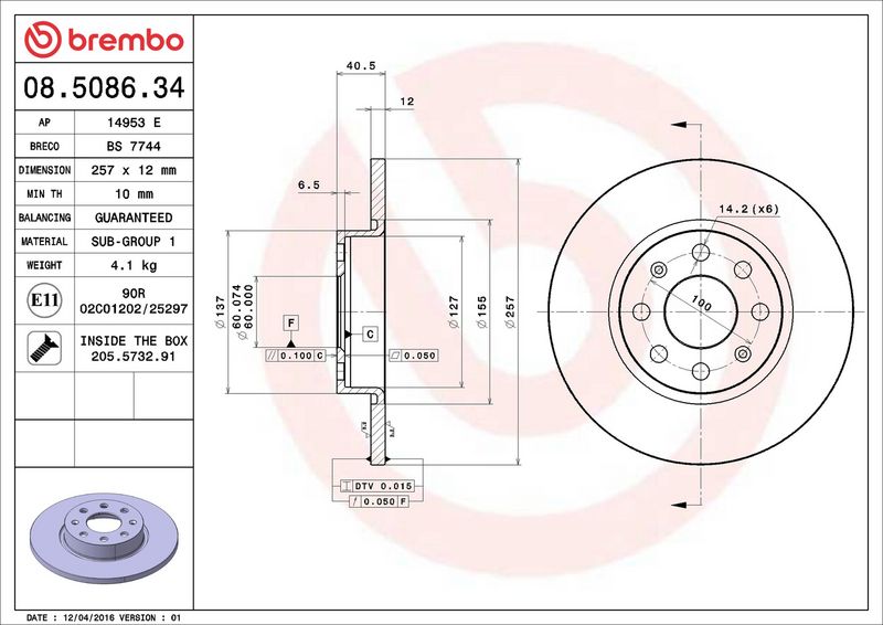 Тормозной диск BREMBO 08508634