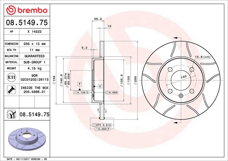 Тормозной диск BREMBO 08514975