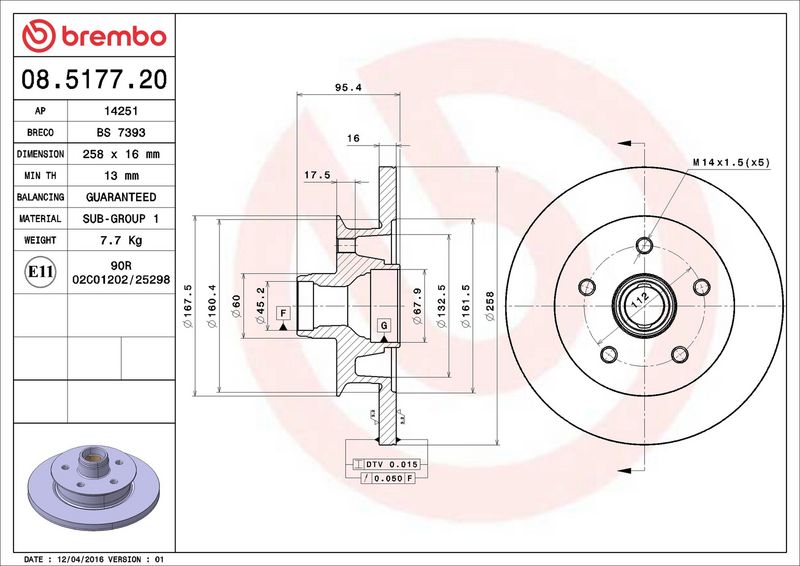 Тормозной диск BREMBO 08517720