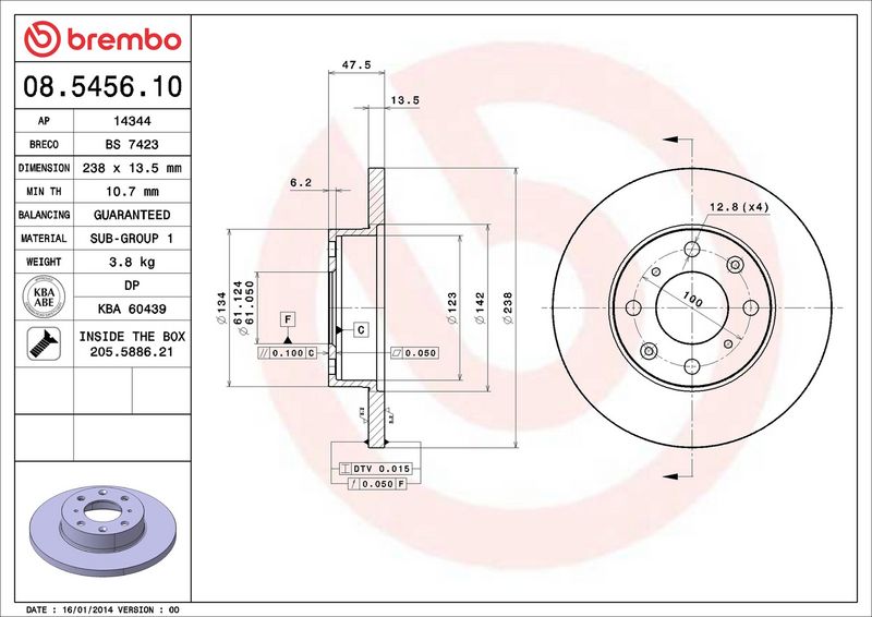 Тормозной диск BREMBO 08545610