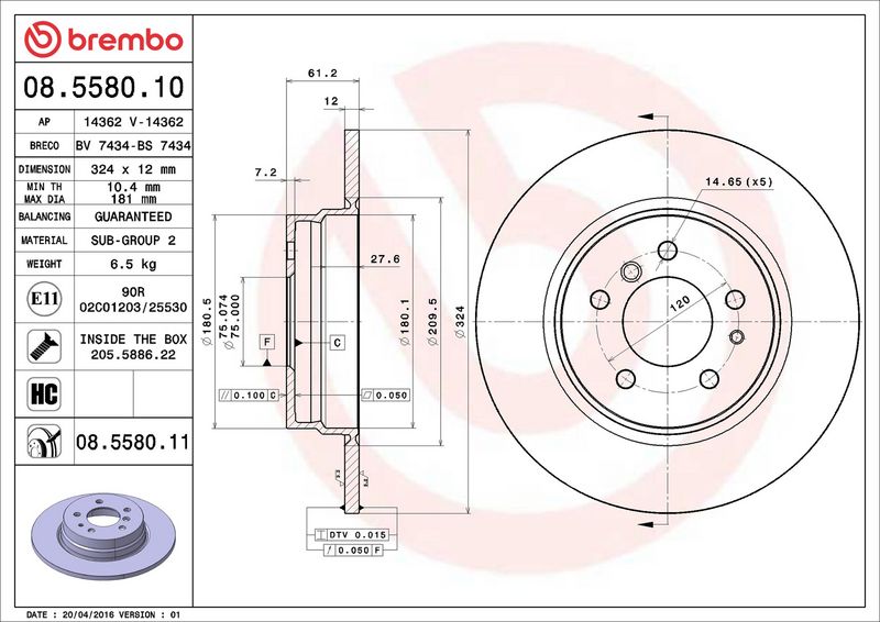 Тормозной диск BREMBO 08558011