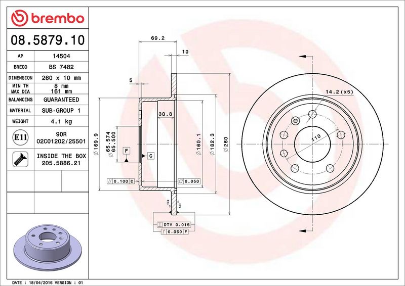 Тормозной диск BREMBO 08587910
