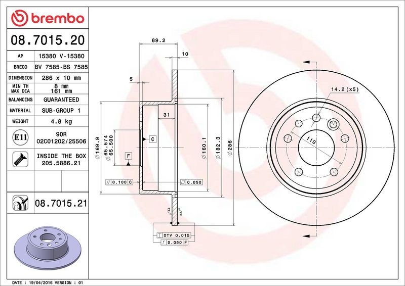 Тормозной диск BREMBO 08701521