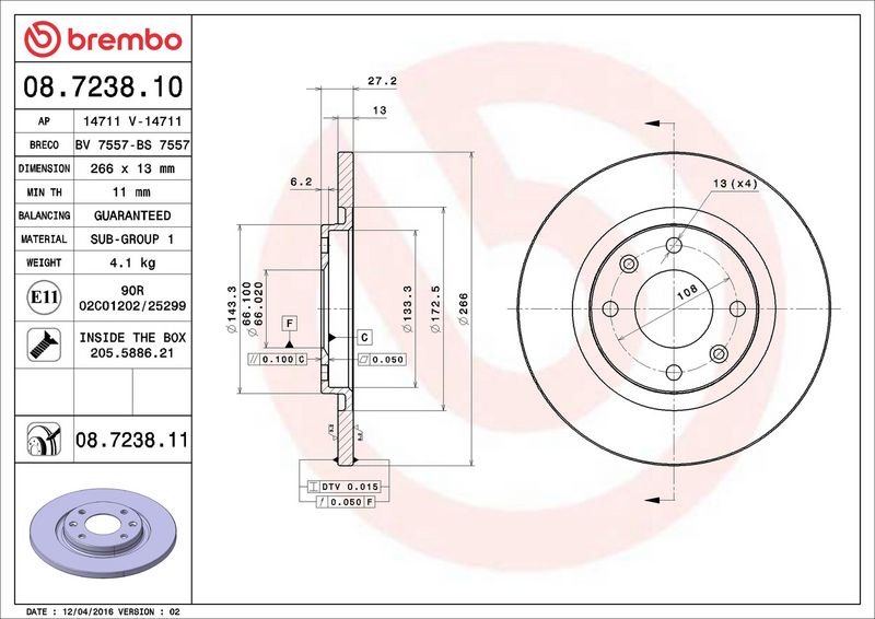 Тормозной диск BREMBO 08723811