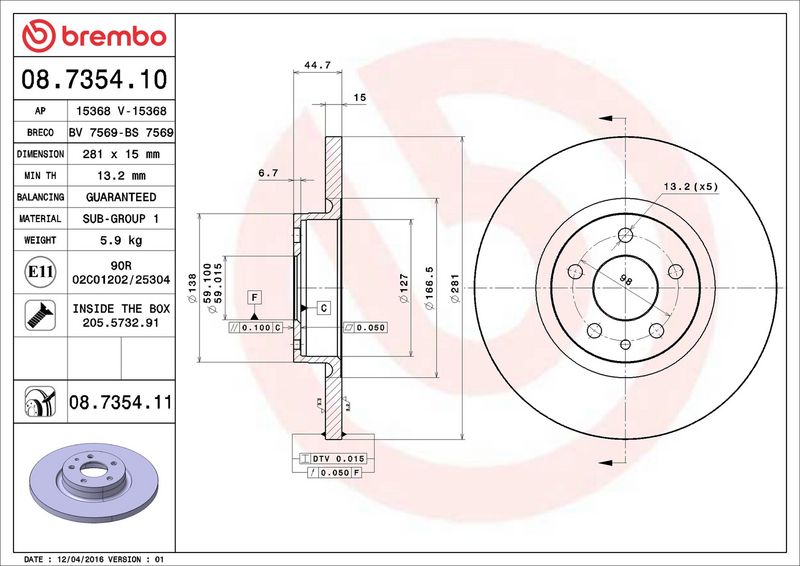 Тормозной диск BREMBO 08735411