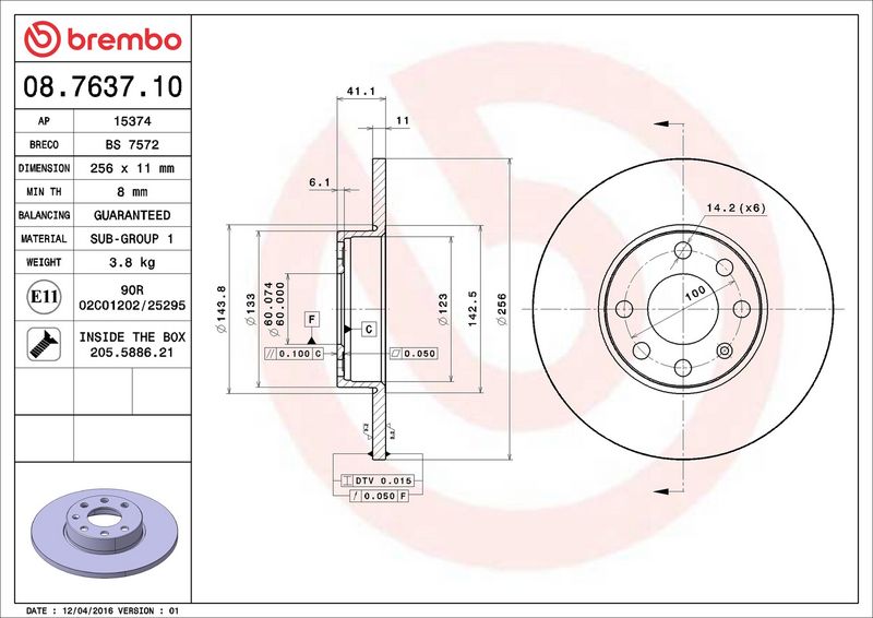 Тормозной диск BREMBO 08763710
