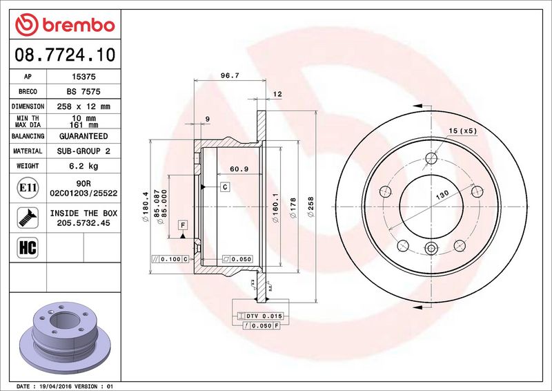 Тормозной диск BREMBO 08772410