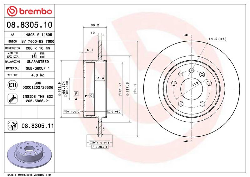 Тормозной диск BREMBO 08830511