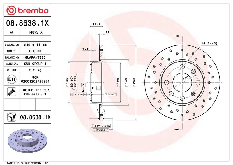 Тормозной диск BREMBO 0886381X