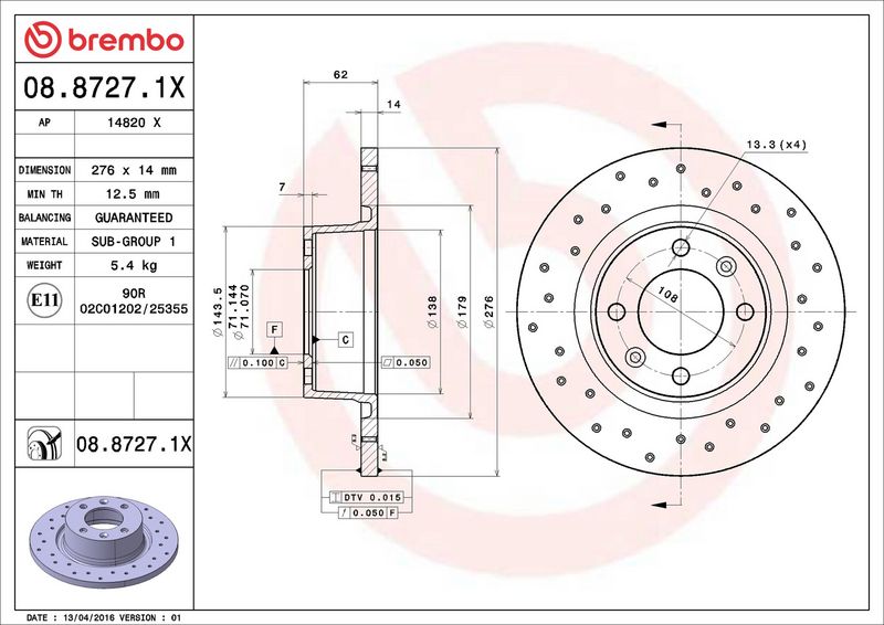 Тормозной диск BREMBO 0887271X