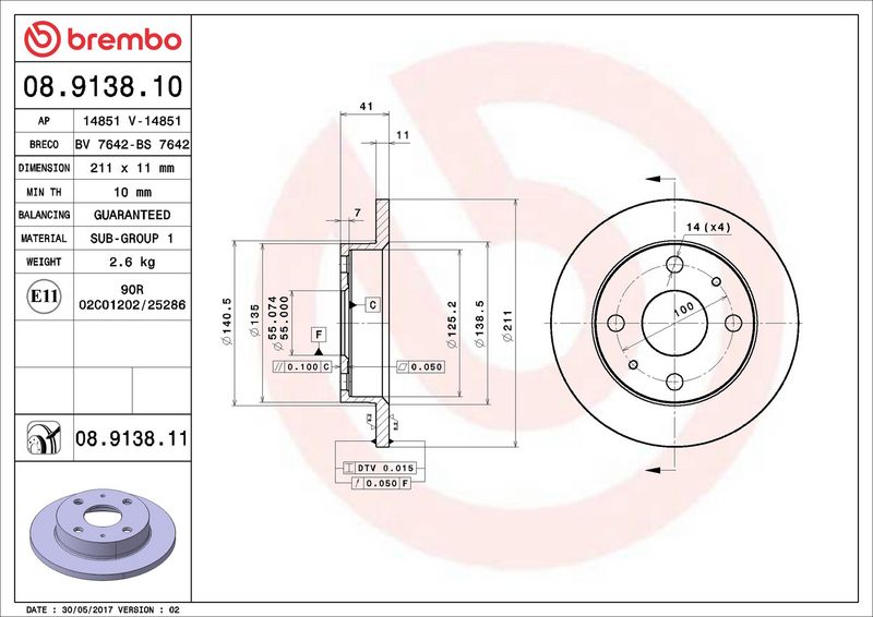 Тормозной диск BREMBO 08913810