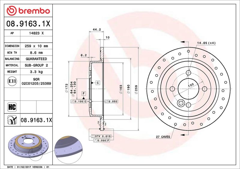 Тормозной диск BREMBO 0891631X