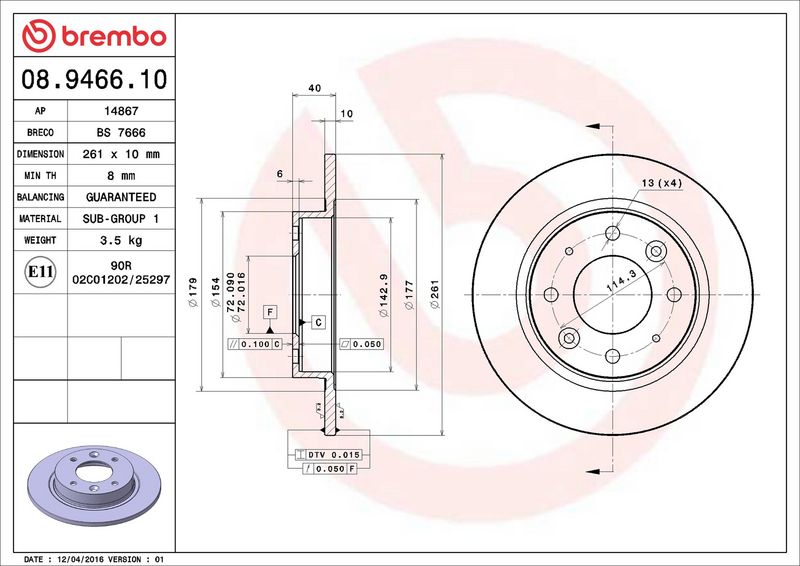 Тормозной диск BREMBO 08946610