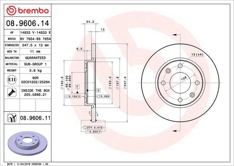 Тормозной диск BREMBO 08960611